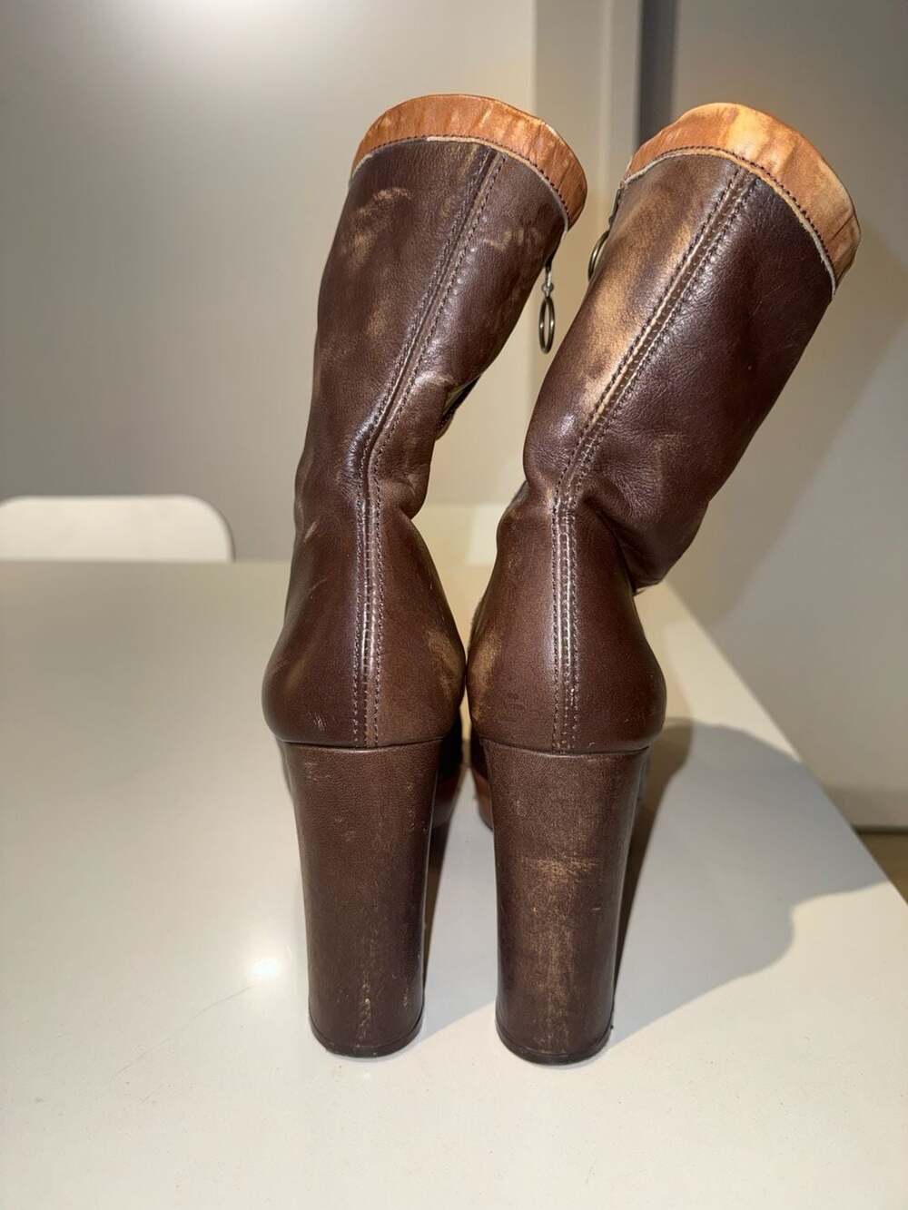 Jeffrey Campbell Brown Leather Tall Lace-Up Platform Boots Size 40 - Picture 4 of 8